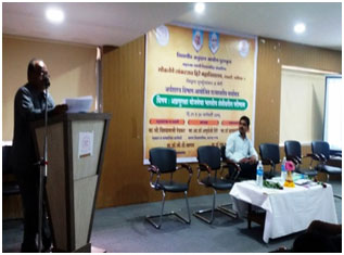 Dr. S. K. Pagar delivering speech as a Resource Person                            Dr. R. G. Rasal Addressing the audience in the Seminar  
												